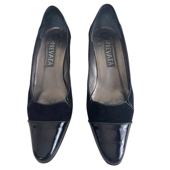 Prevata Shoes - Prevata Nello Black Suede and Patent Leather Pointed Cap Toe Italian Made Size 7